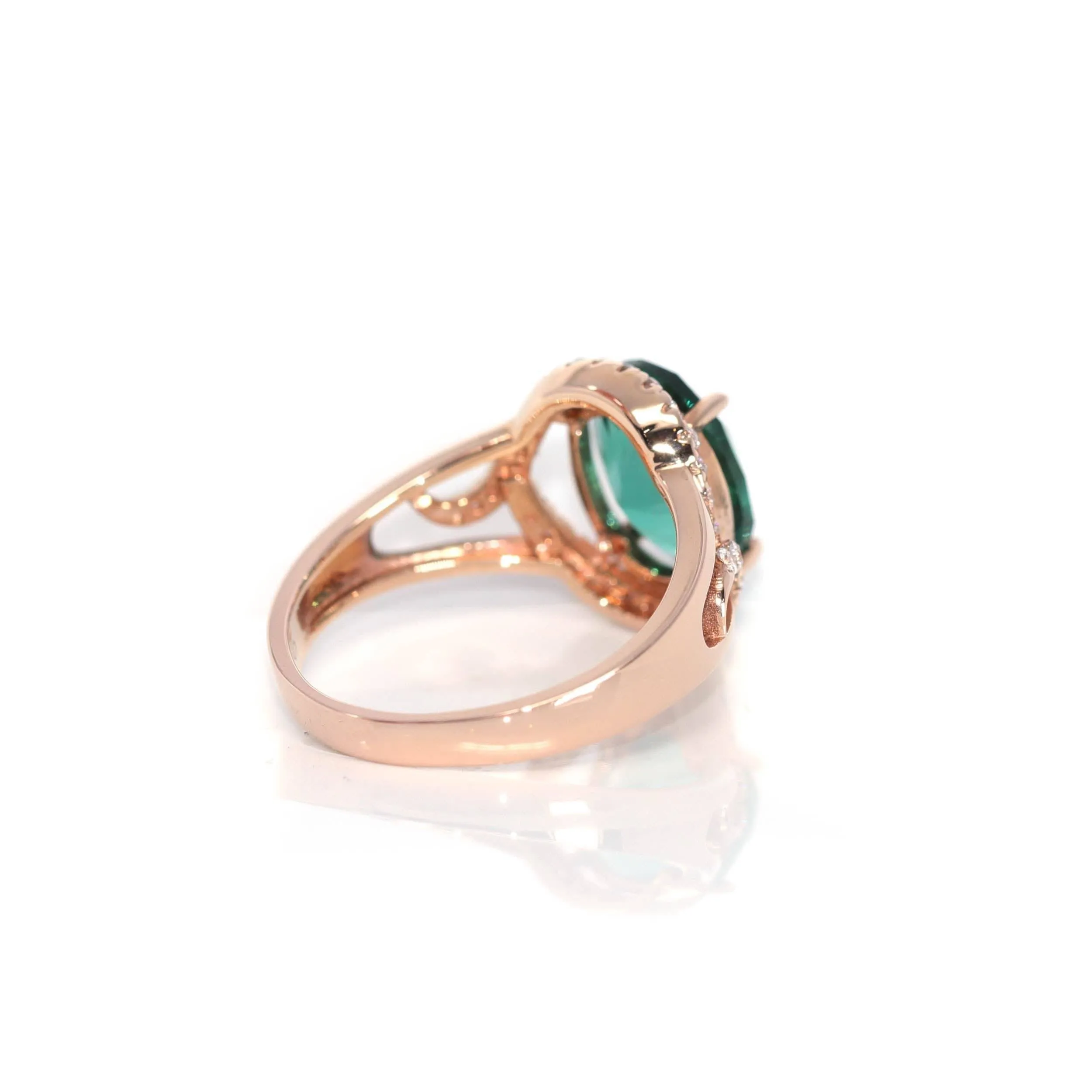 18k Rose Gold Lab-Created Blue Sapphire Ring With CZ