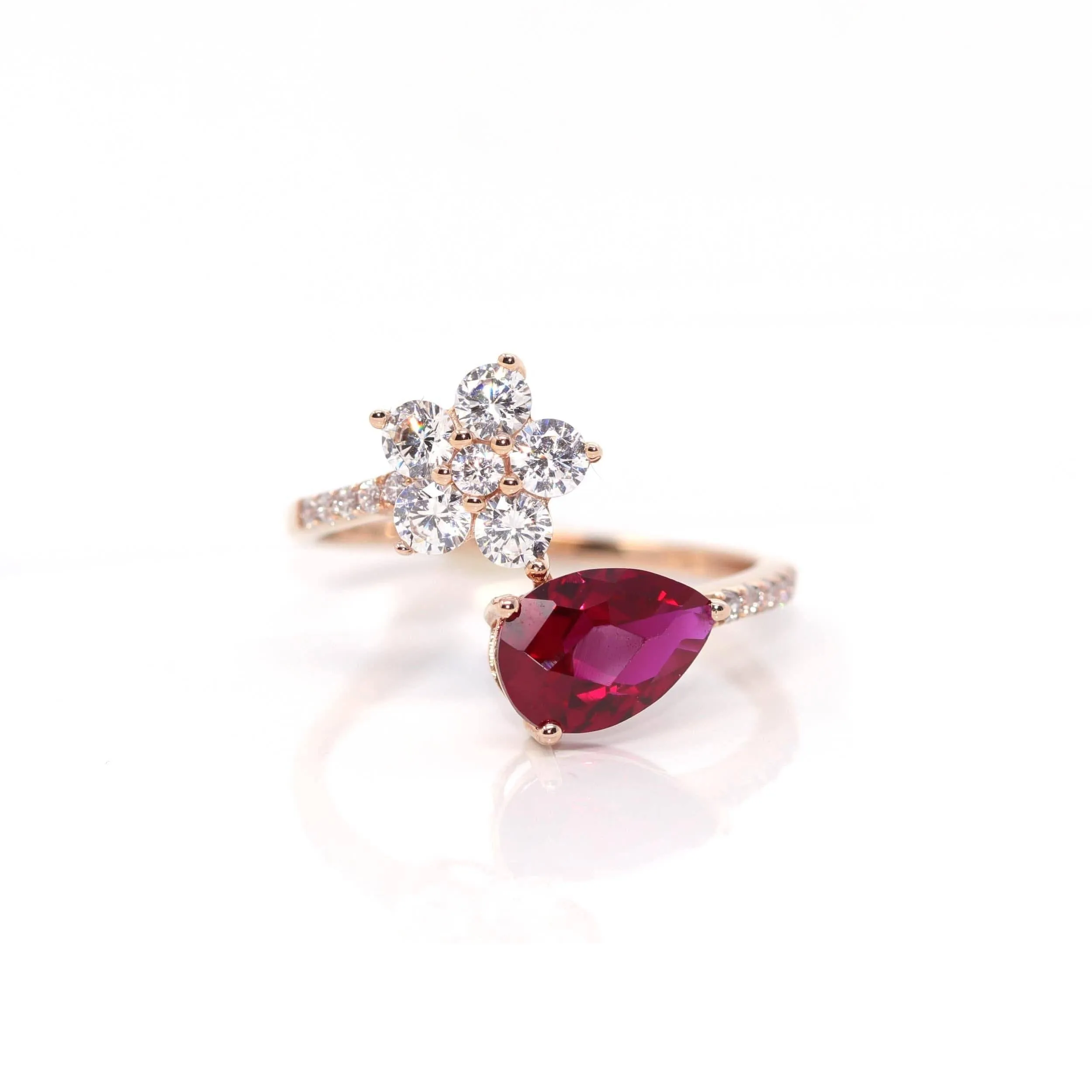 18k Rose Gold Lab-Created Ruby Ring With CZ