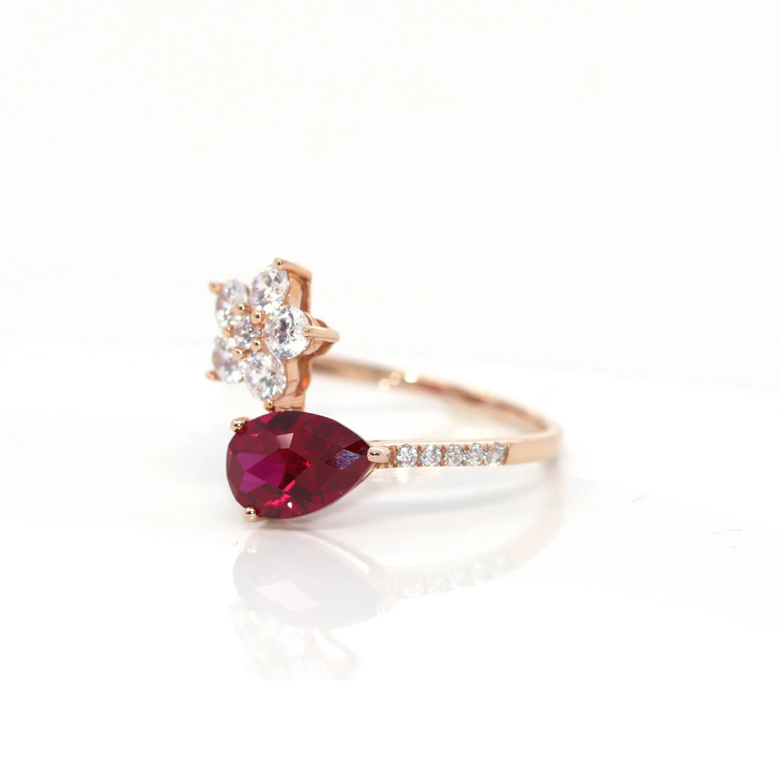 18k Rose Gold Lab-Created Ruby Ring With CZ