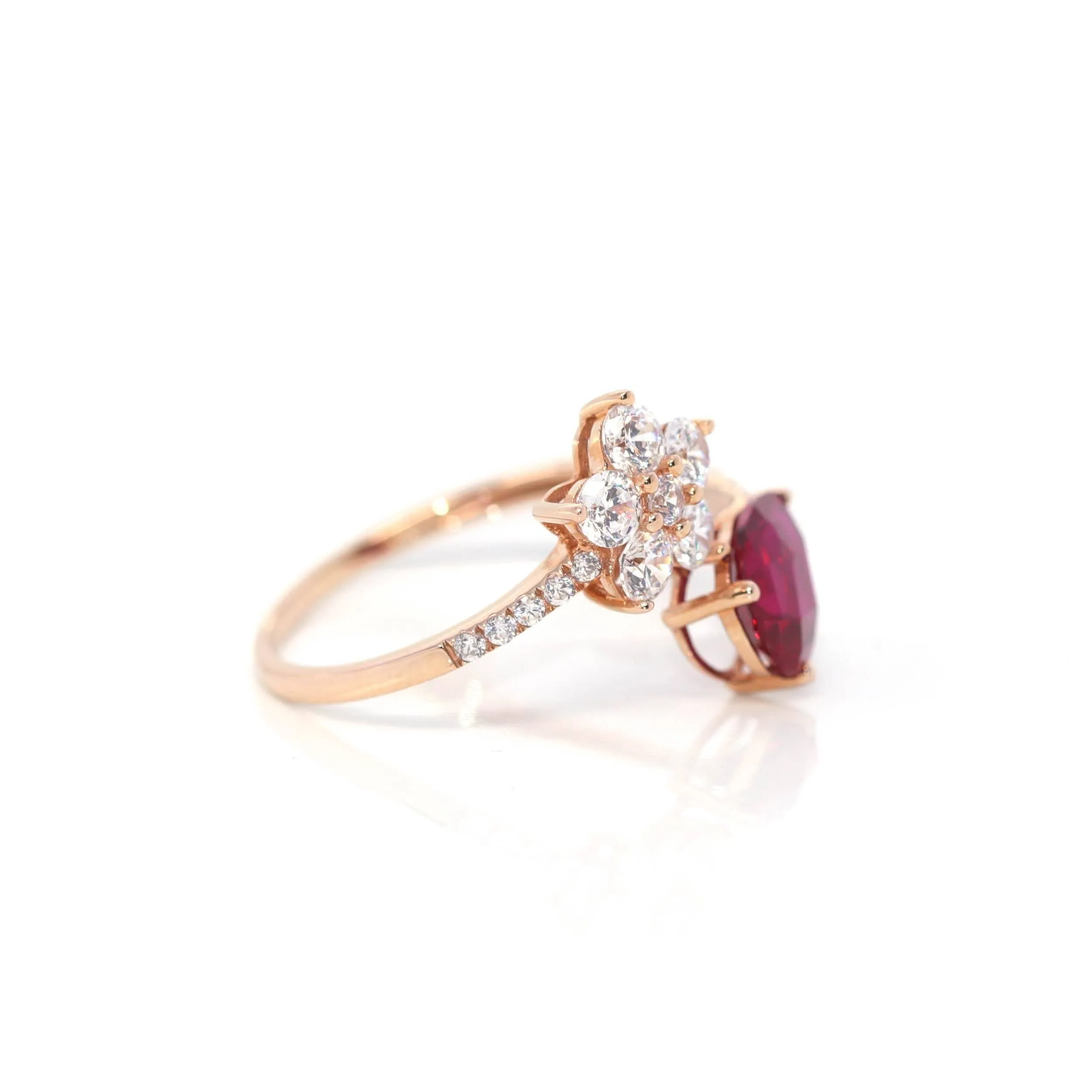 18k Rose Gold Lab-Created Ruby Ring With CZ