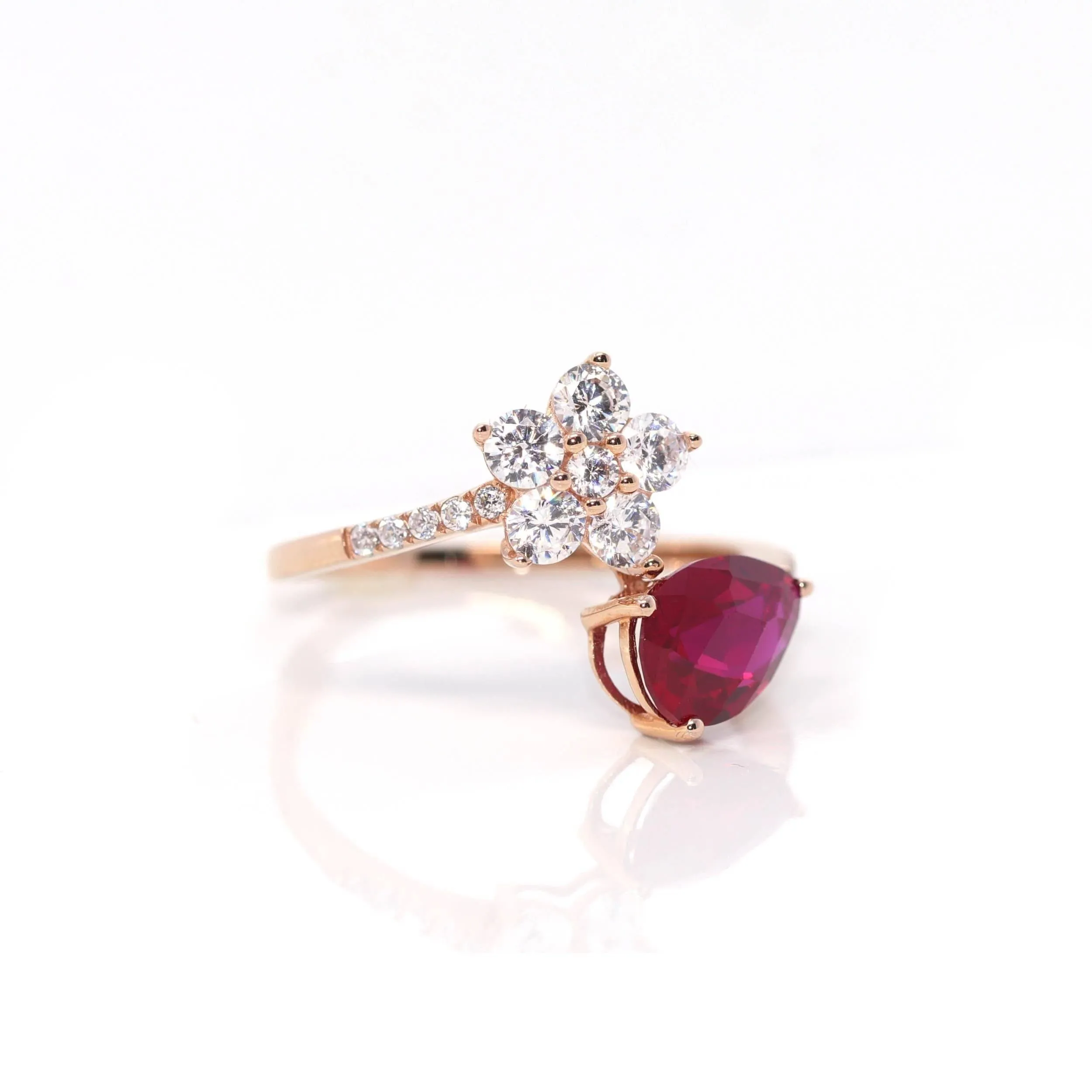 18k Rose Gold Lab-Created Ruby Ring With CZ