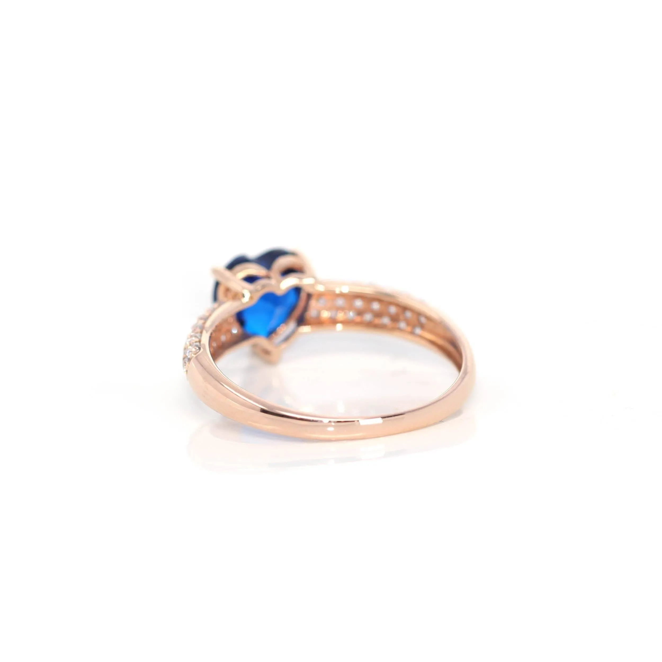 18k Rose Gold Lab-Created Sapphire Ring With CZ