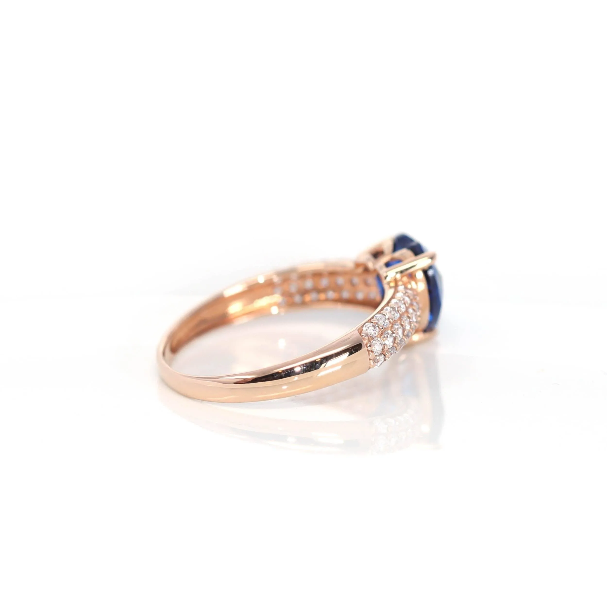 18k Rose Gold Lab-Created Sapphire Ring With CZ