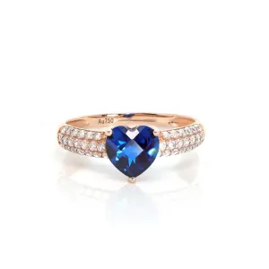 18k Rose Gold Lab-Created Sapphire Ring With CZ