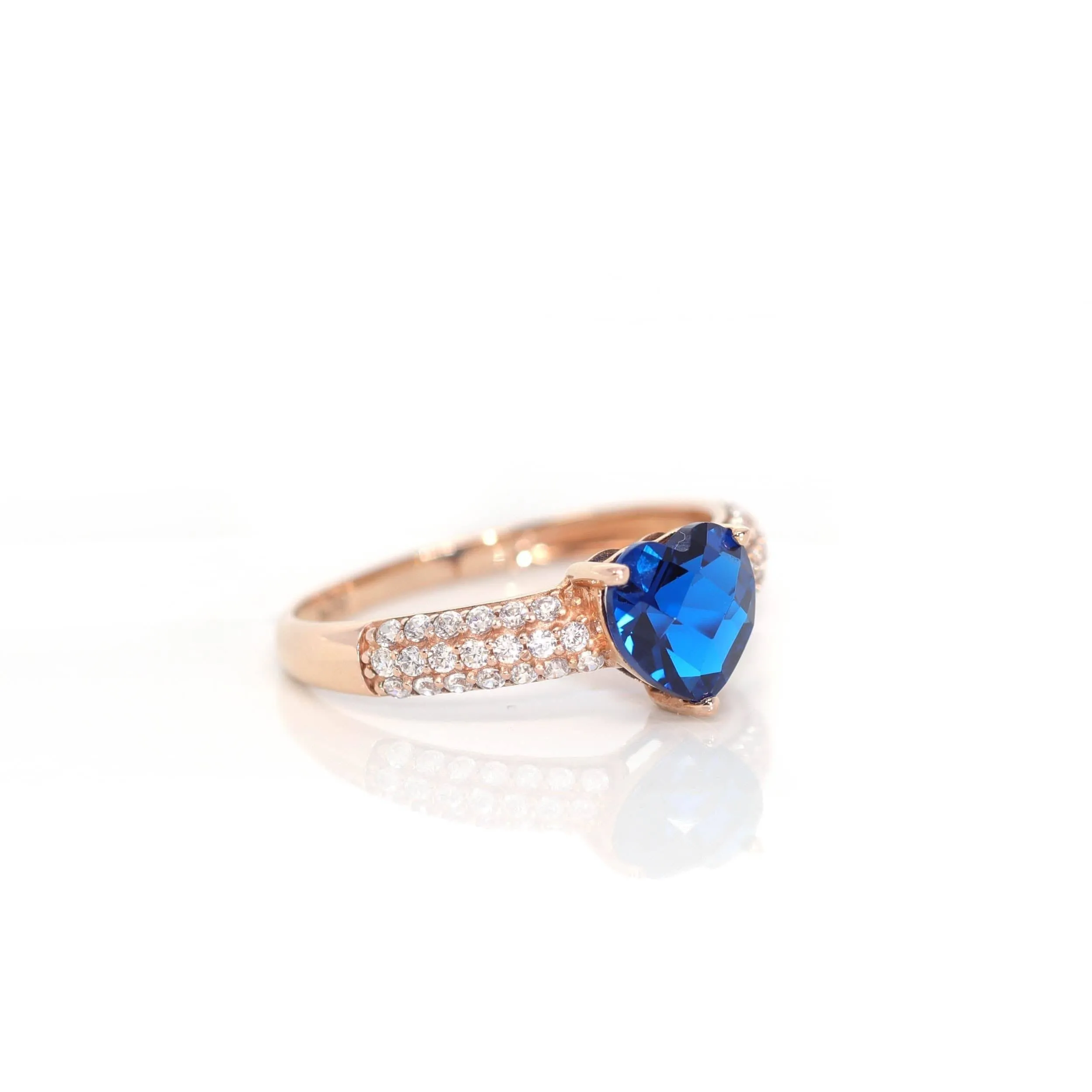 18k Rose Gold Lab-Created Sapphire Ring With CZ