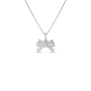 18K White Gold and Diamond Bow Pendant Necklace