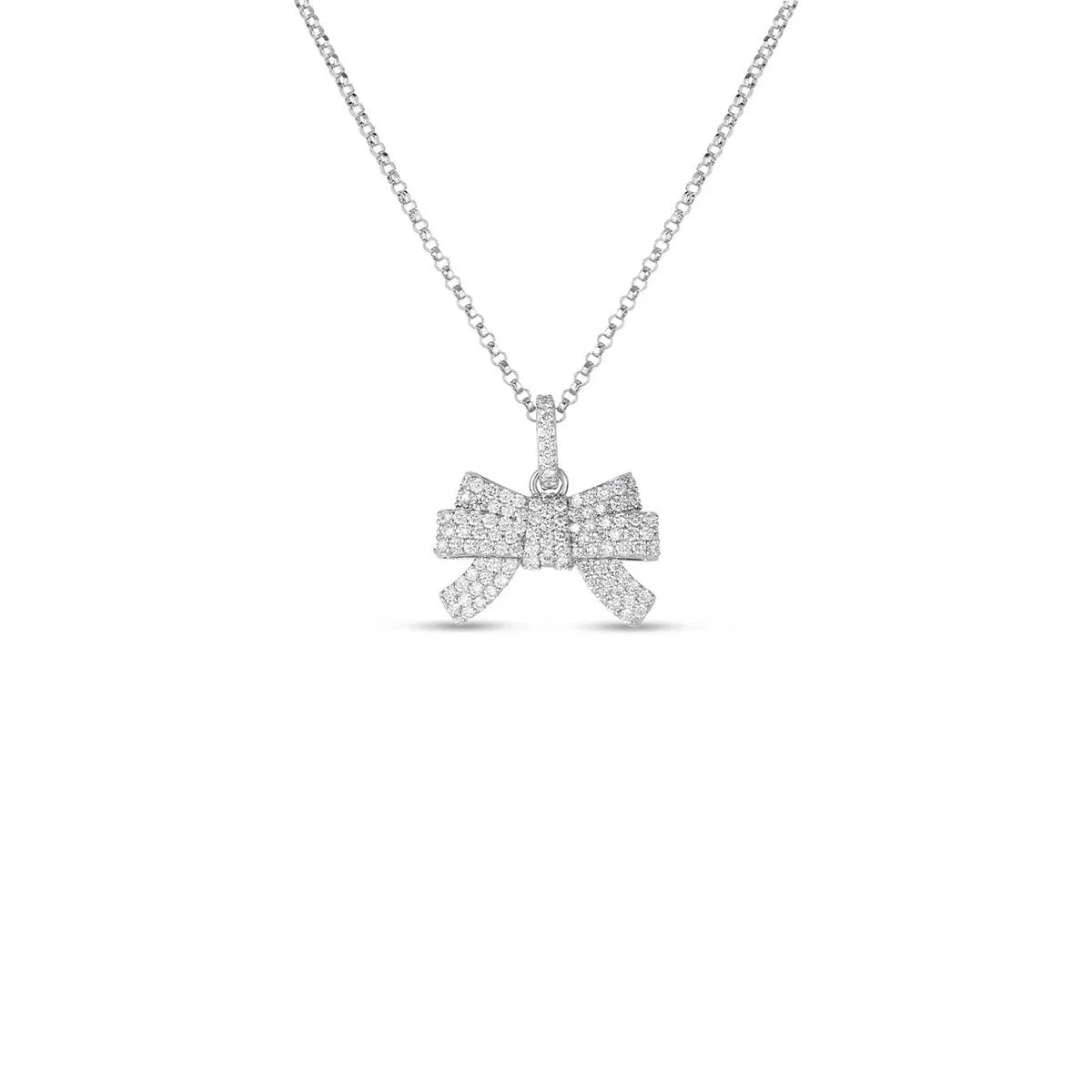 18K White Gold and Diamond Bow Pendant Necklace
