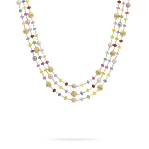 18K Yellow Gold Mixed Gemstone and Pearl Triple Strand Necklace