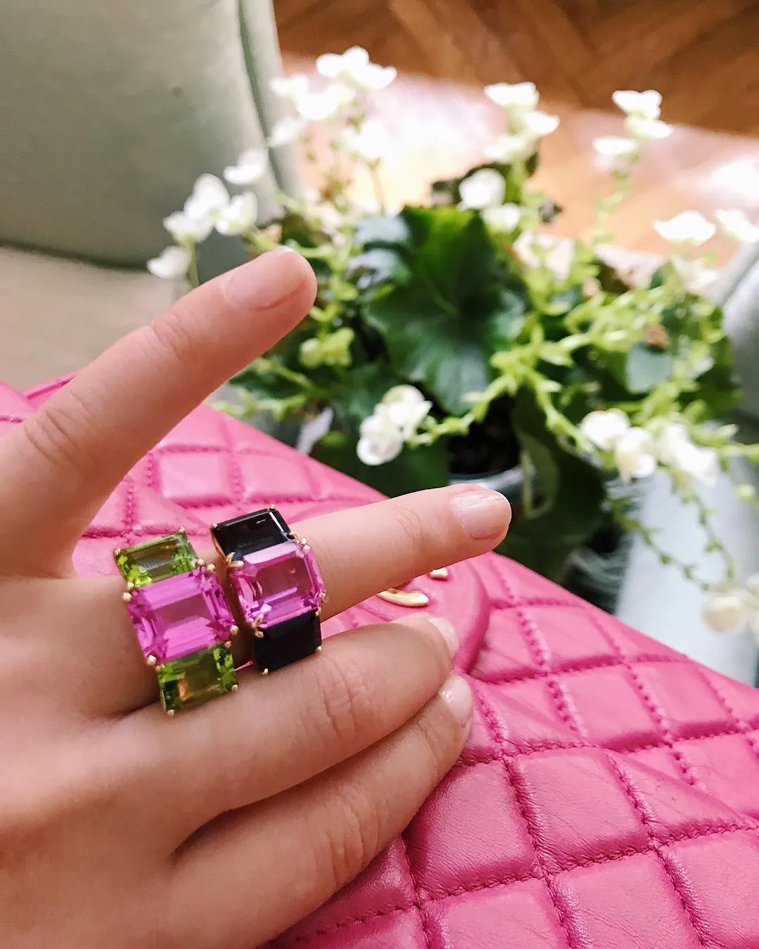 18kt Yellow Gold Emerald Cut Ring With Citrine and Peridot