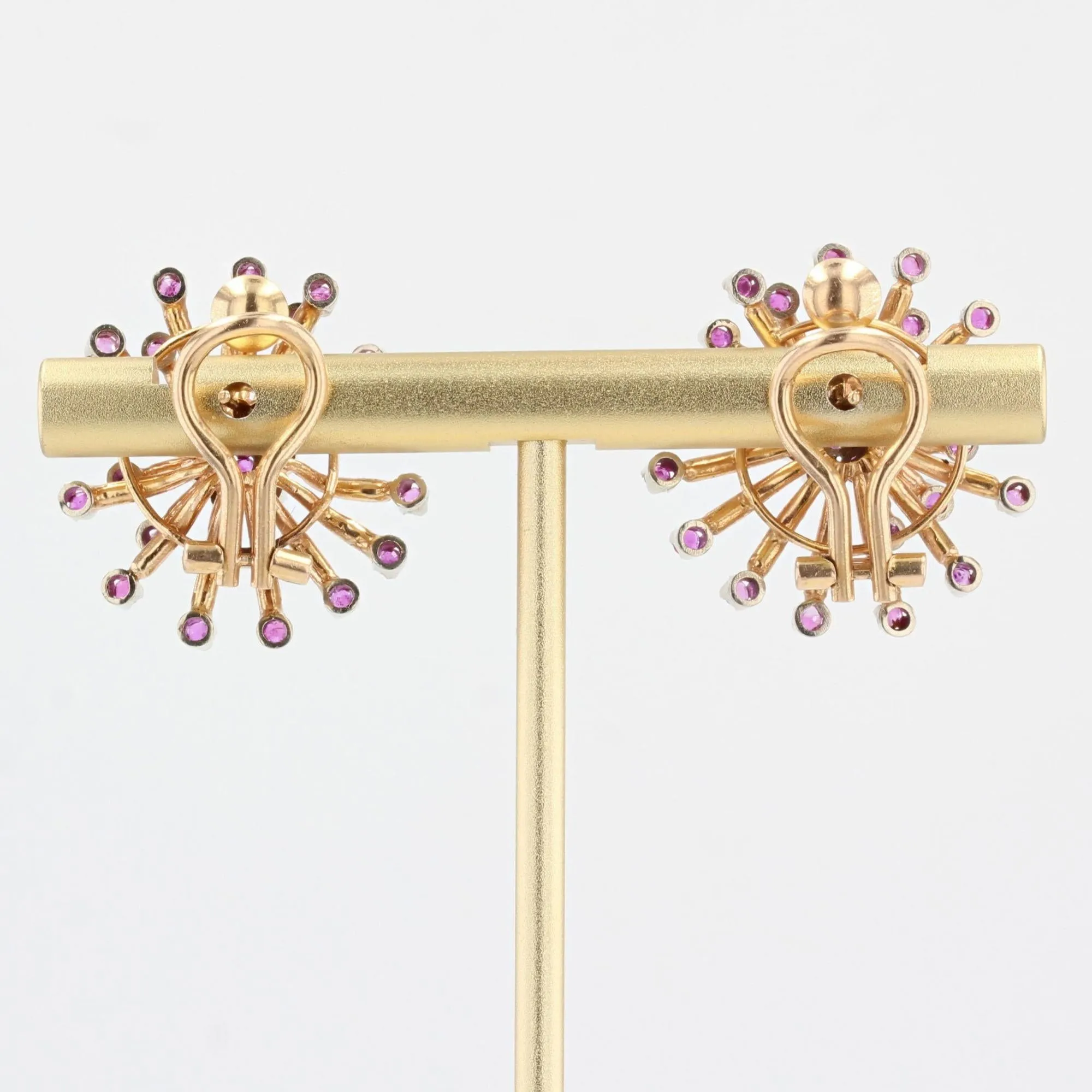 1950s Ruby 18 Karat Yellow Gold Flower Earrings