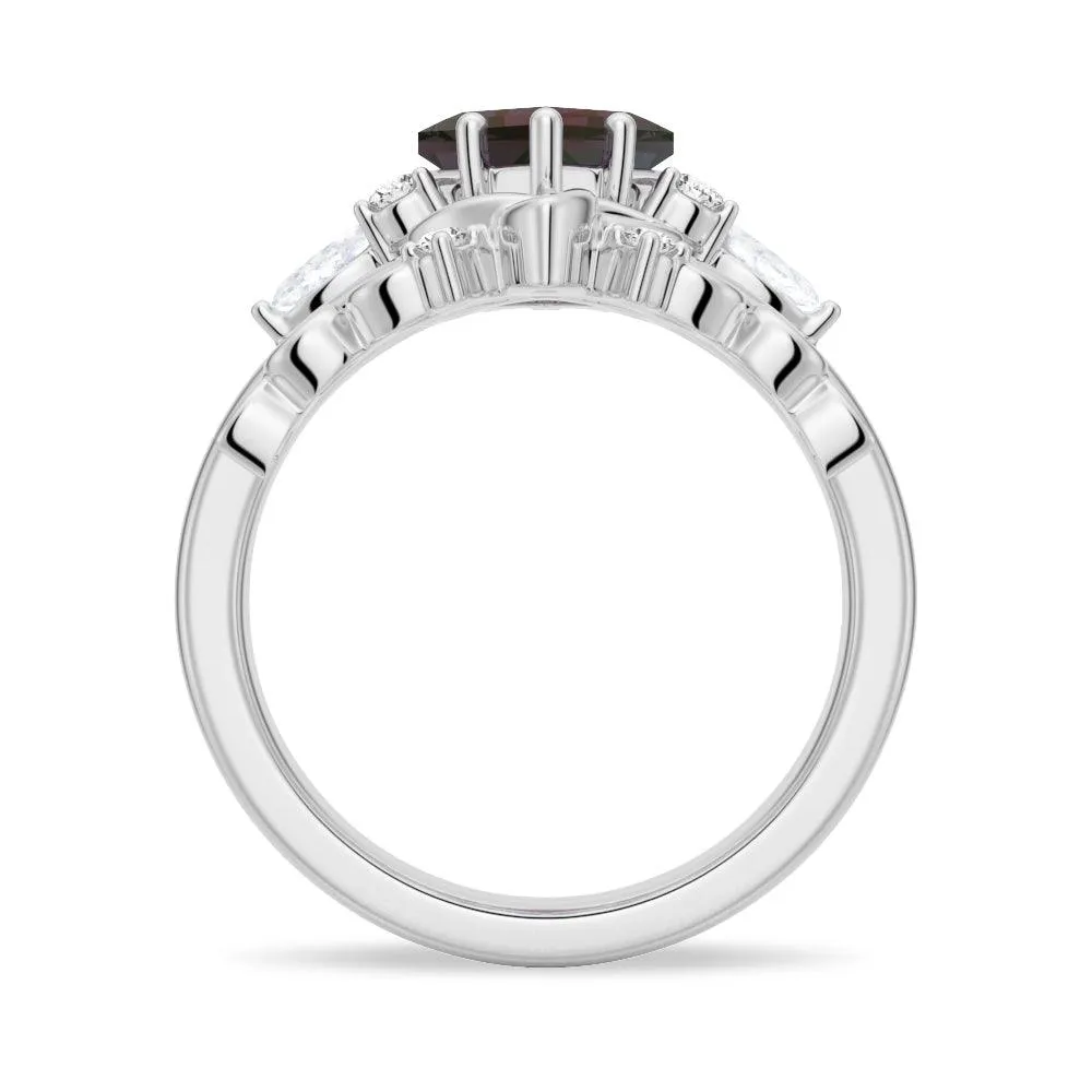 2 CT. Art Deco Unique Kite Cut Alexandrite Engagement Ring Set With Moonstone Accents