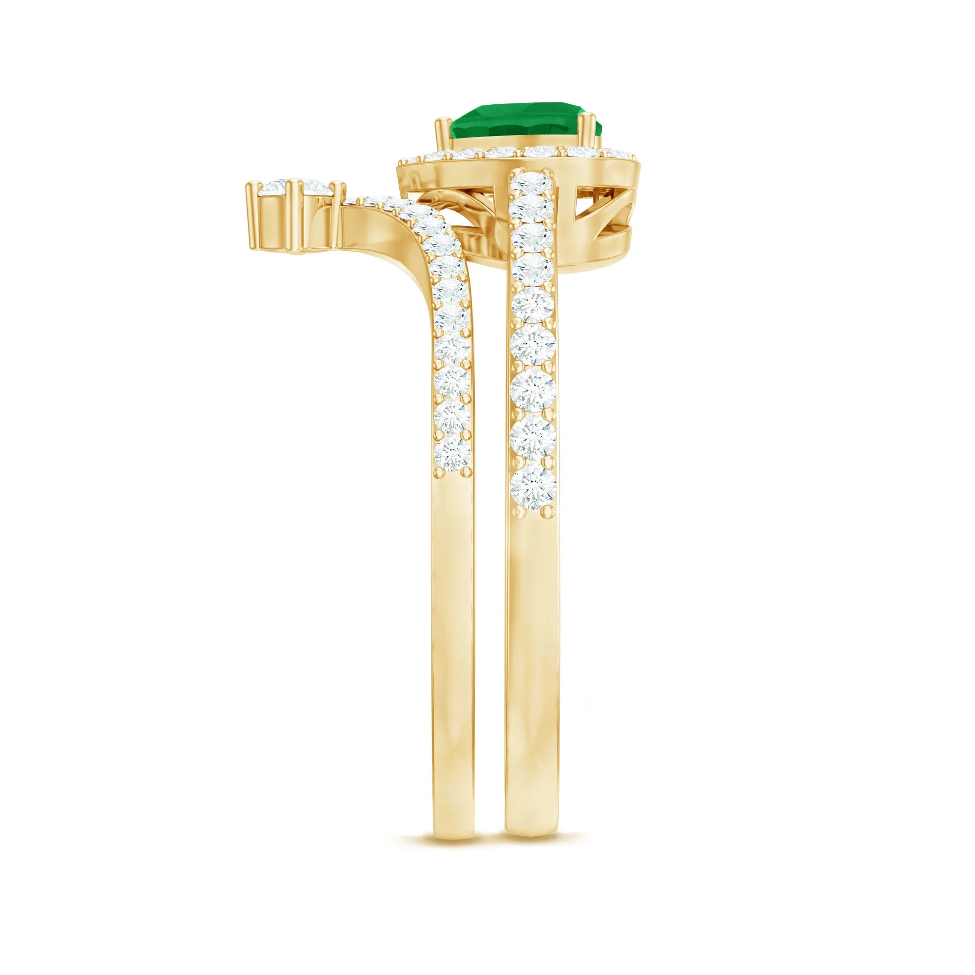 2 CT Heart Shape Emerald and Diamond Bridal Ring Set