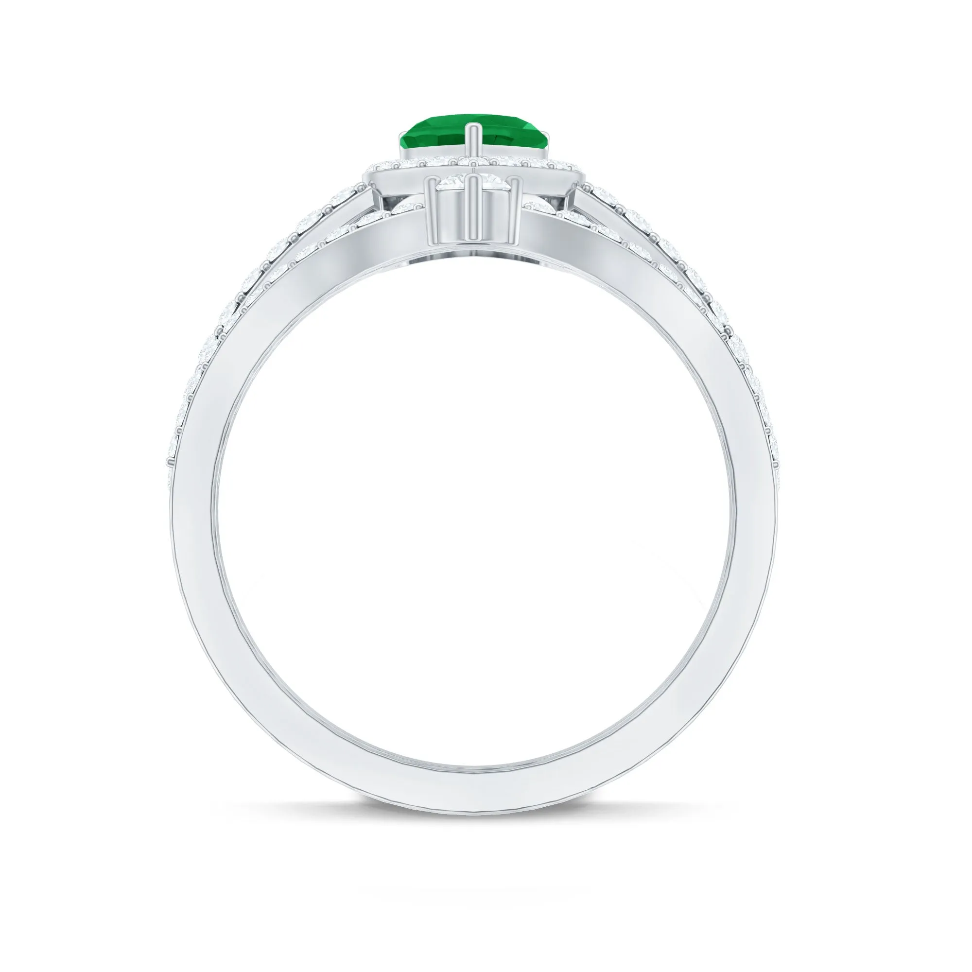 2 CT Heart Shape Emerald and Diamond Bridal Ring Set