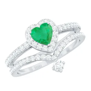 2 CT Heart Shape Emerald and Diamond Bridal Ring Set