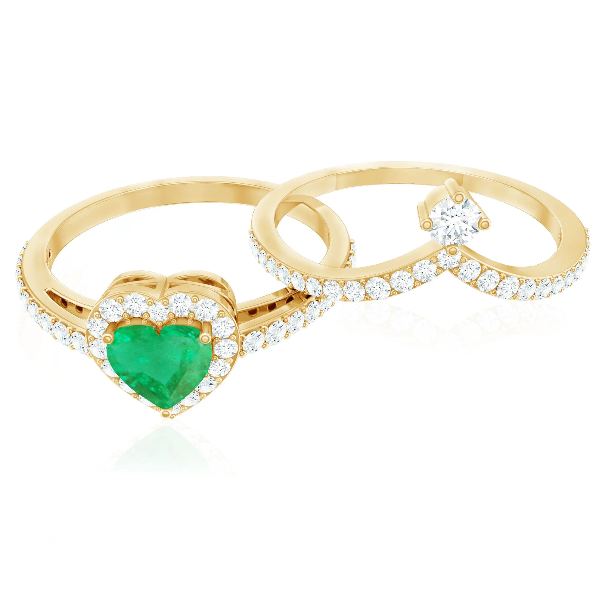 2 CT Heart Shape Emerald and Diamond Bridal Ring Set