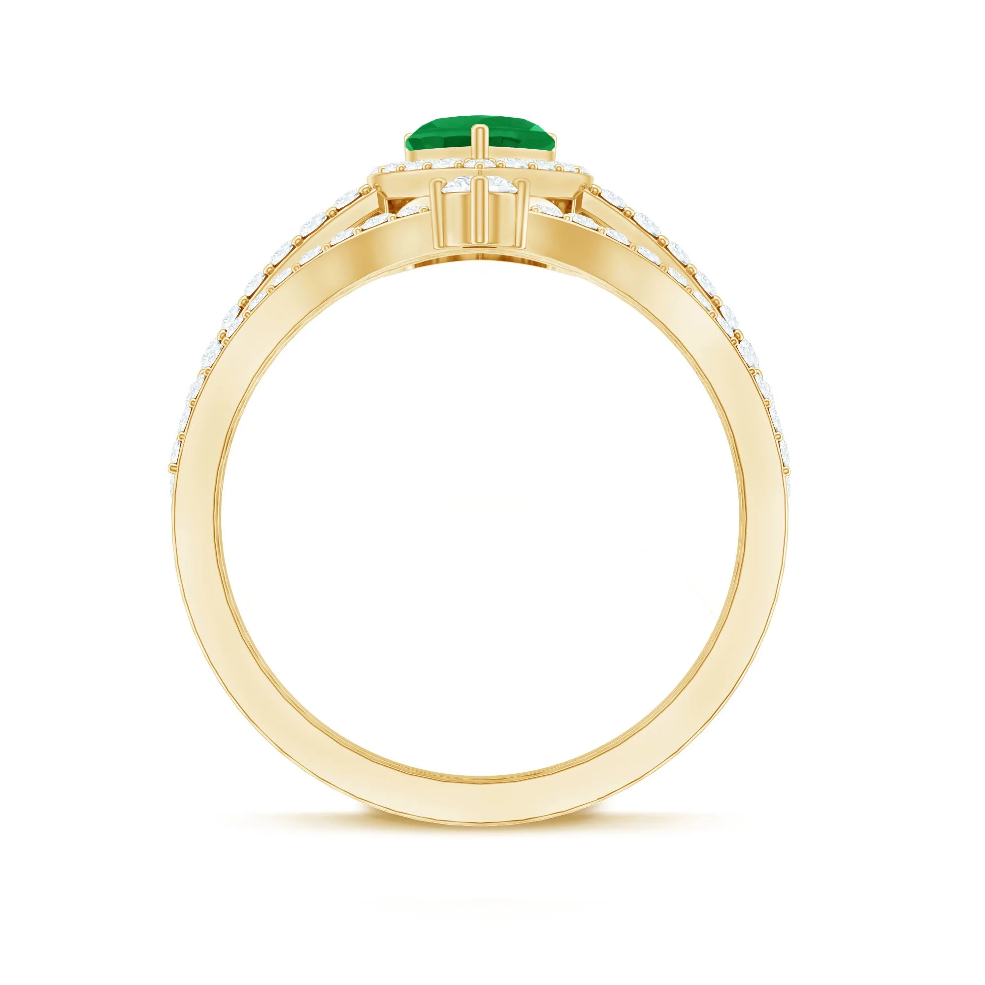 2 CT Heart Shape Emerald and Diamond Bridal Ring Set