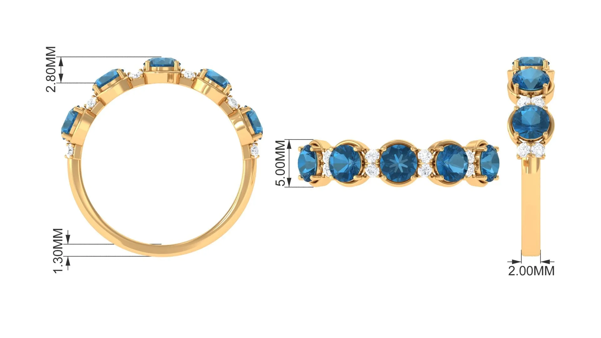2 CT London Blue Topaz and Diamond Half Eternity Ring
