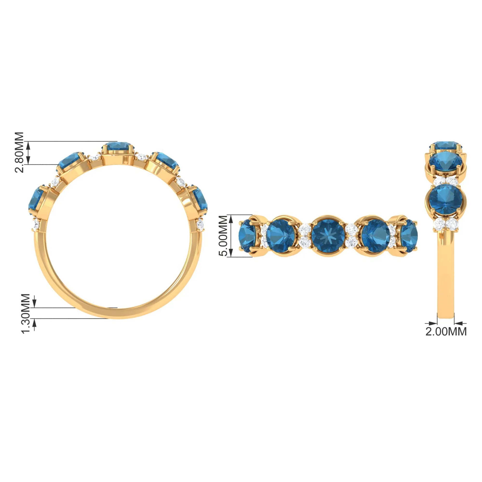 2 CT London Blue Topaz and Diamond Half Eternity Ring