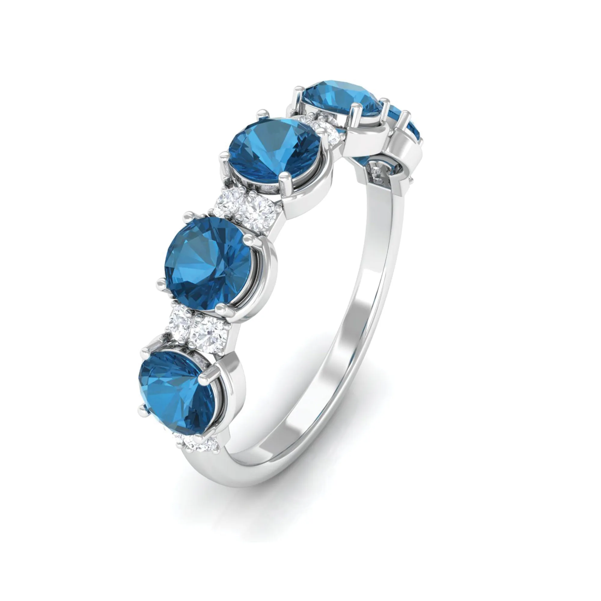 2 CT London Blue Topaz and Diamond Half Eternity Ring