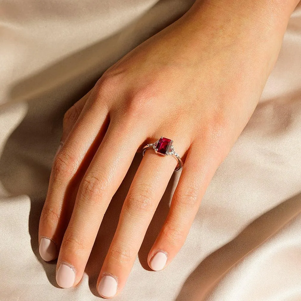 2 CT. Petite Emerald Cut Lab Grown Ruby Gemstone Ring