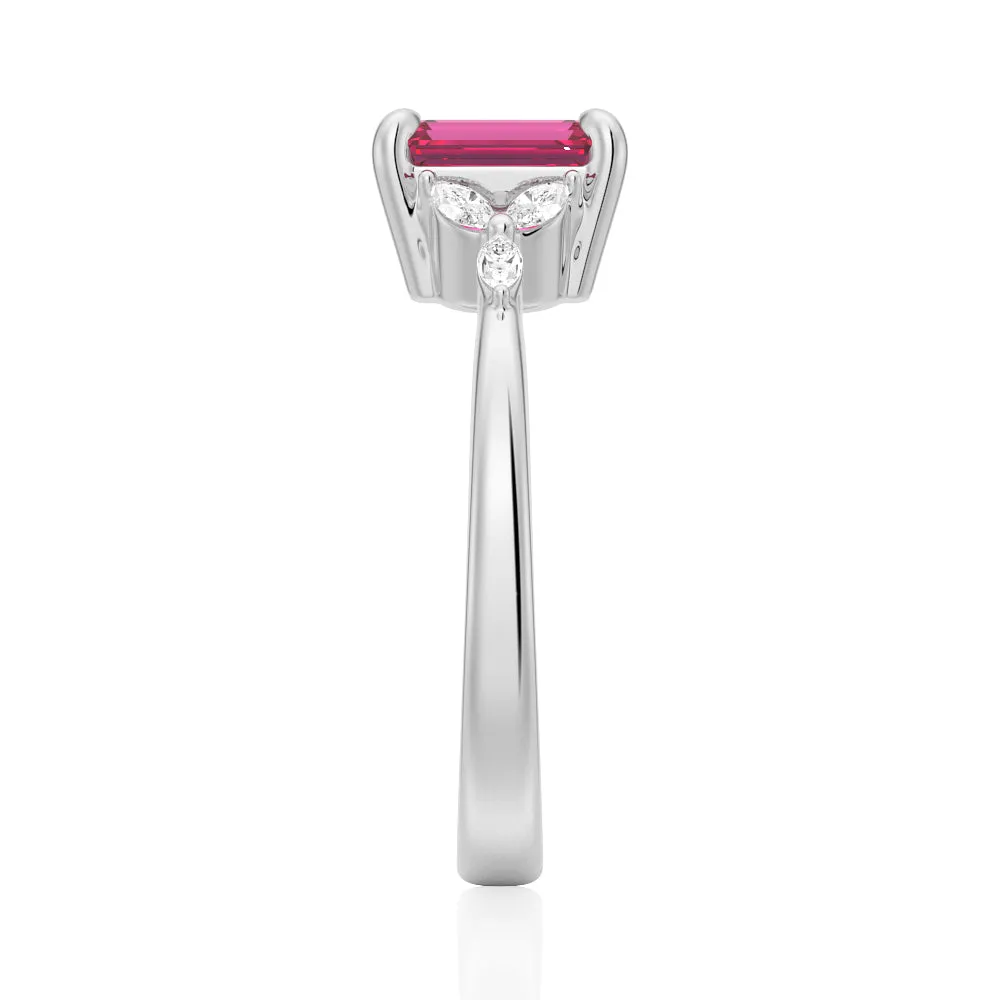 2 CT. Petite Emerald Cut Lab Grown Ruby Gemstone Ring