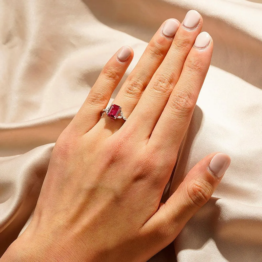2 CT. Petite Emerald Cut Lab Grown Ruby Gemstone Ring