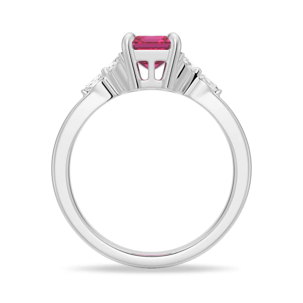 2 CT. Petite Emerald Cut Lab Grown Ruby Gemstone Ring