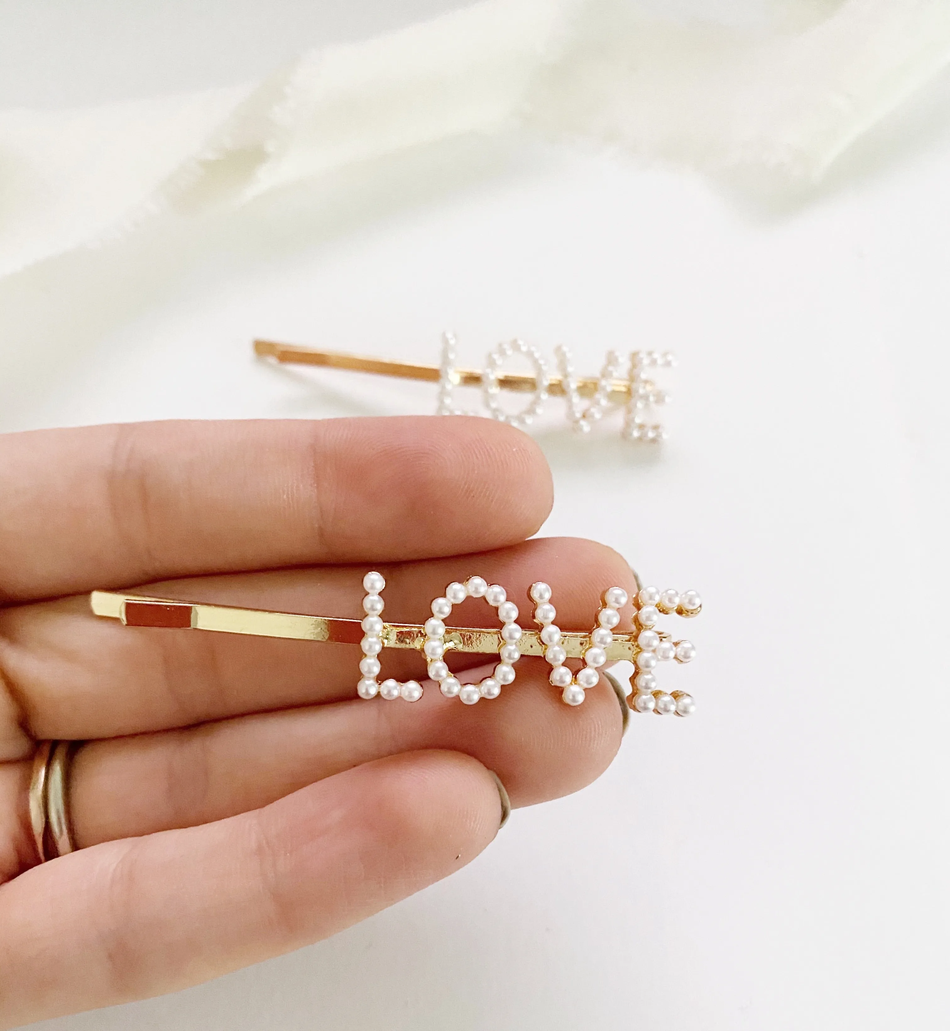 2 Piece Pearl LOVE Hair Clip Barrette Set