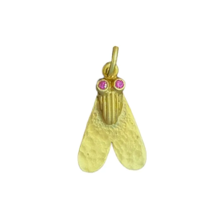 24k Gold Over Sterling Silver & Ruby Fly Charm