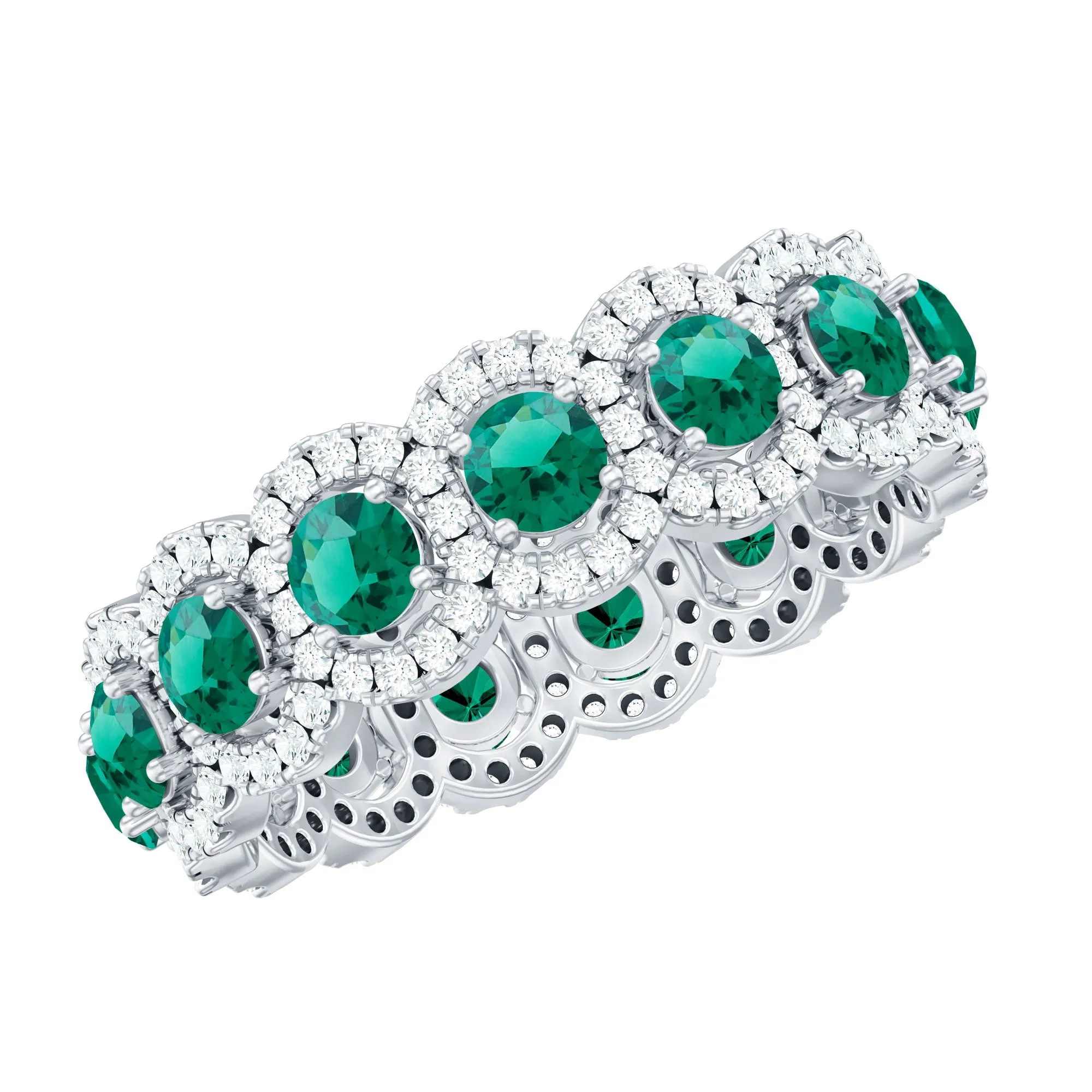2.5 CT Lab Created Emerald And Moissanite Wide Wedding Band
