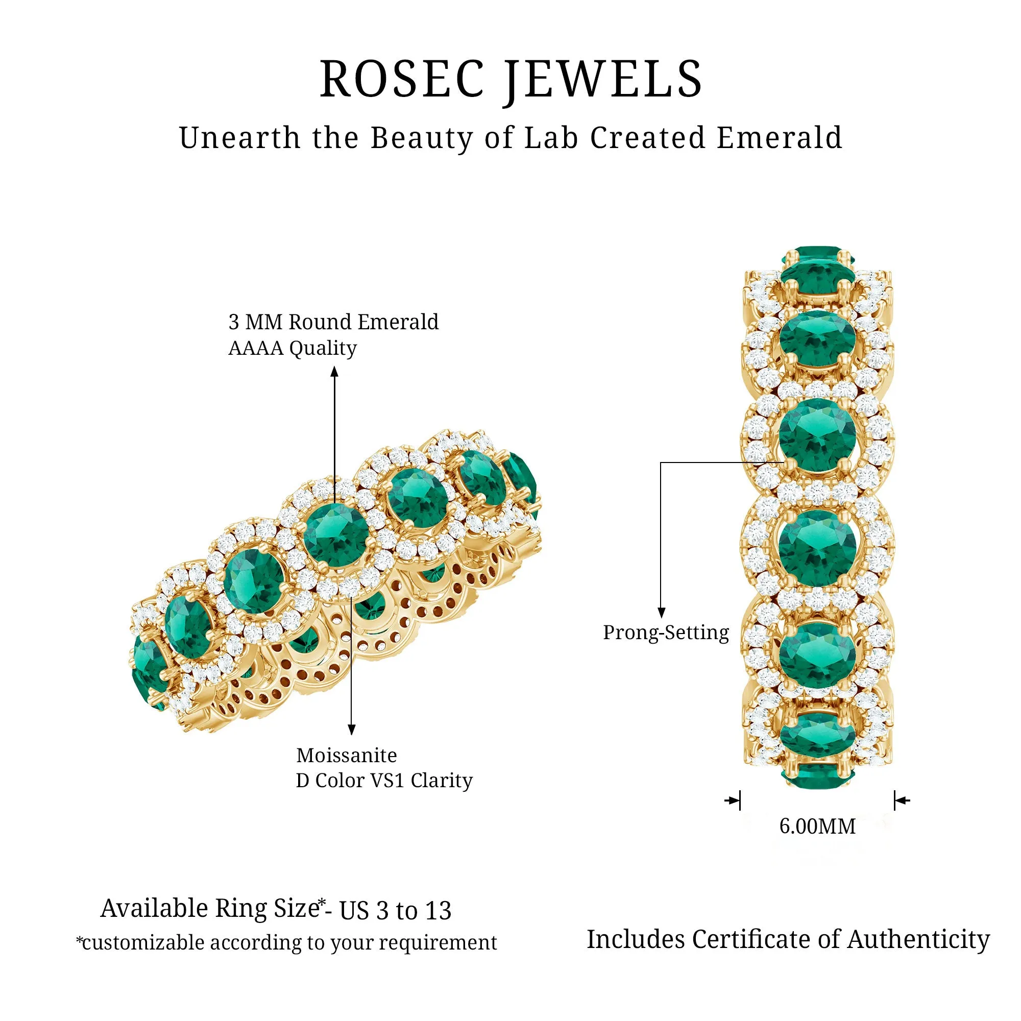 2.5 CT Lab Created Emerald And Moissanite Wide Wedding Band
