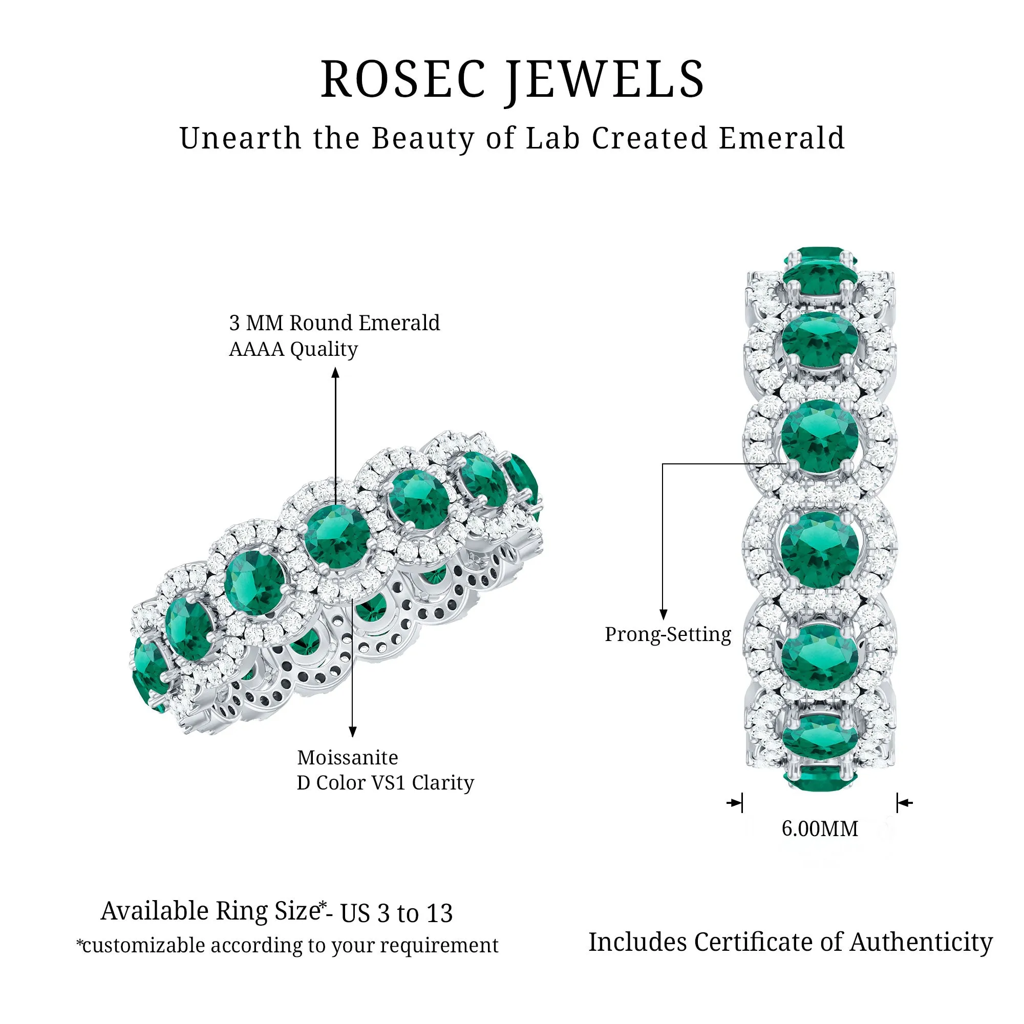 2.5 CT Lab Created Emerald And Moissanite Wide Wedding Band