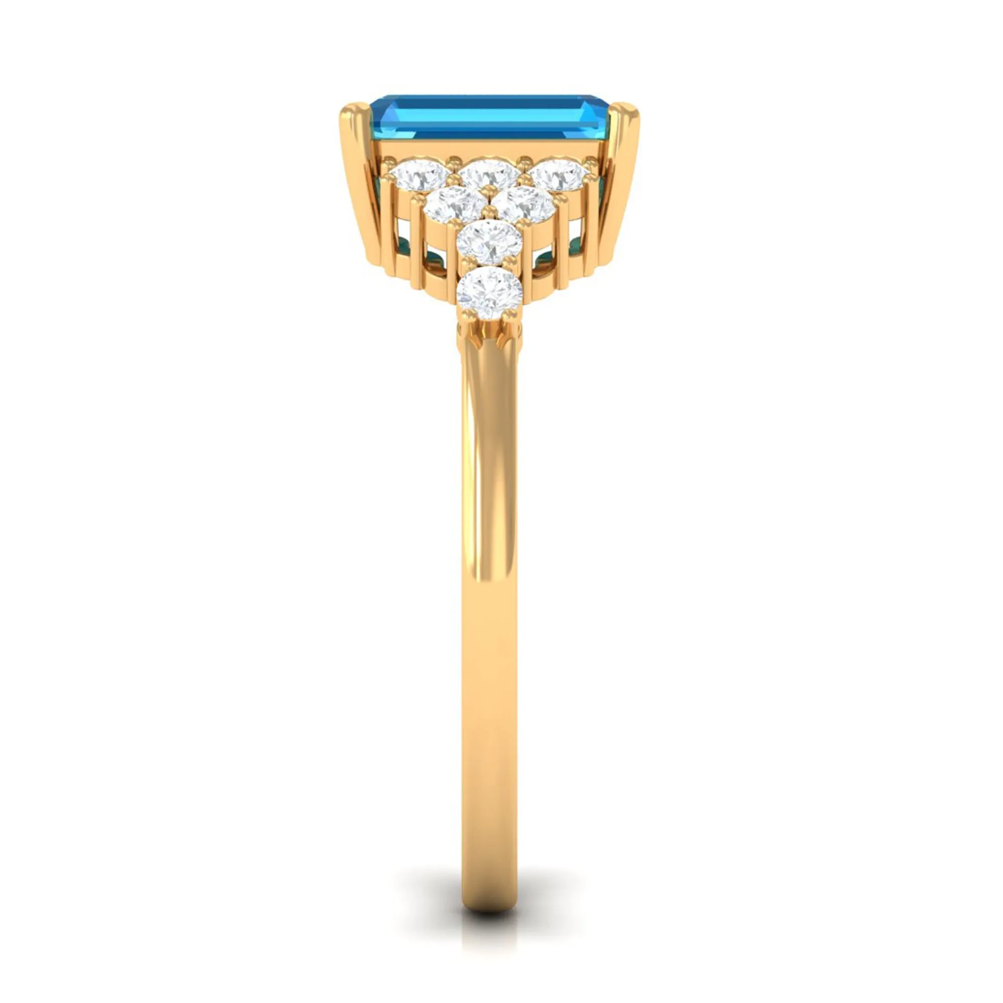 2.50 CT Emerald Cut Swiss Blue Topaz Engagement Ring with Diamond Side Stones