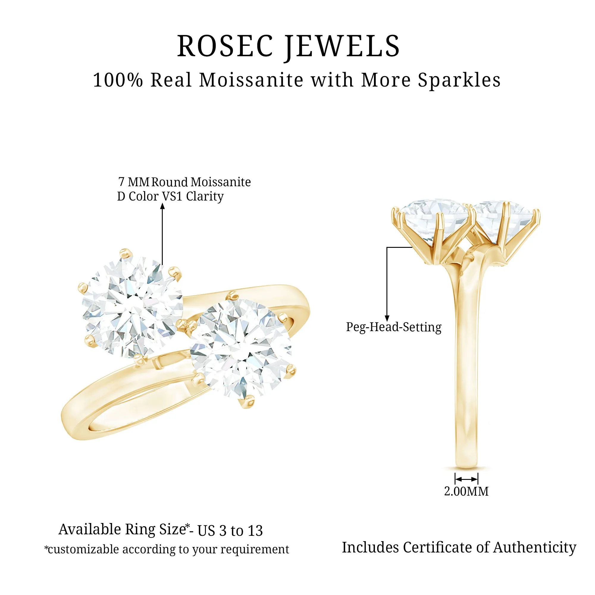 2.75 CT Toi et Moi Moissanite Anniversary Ring