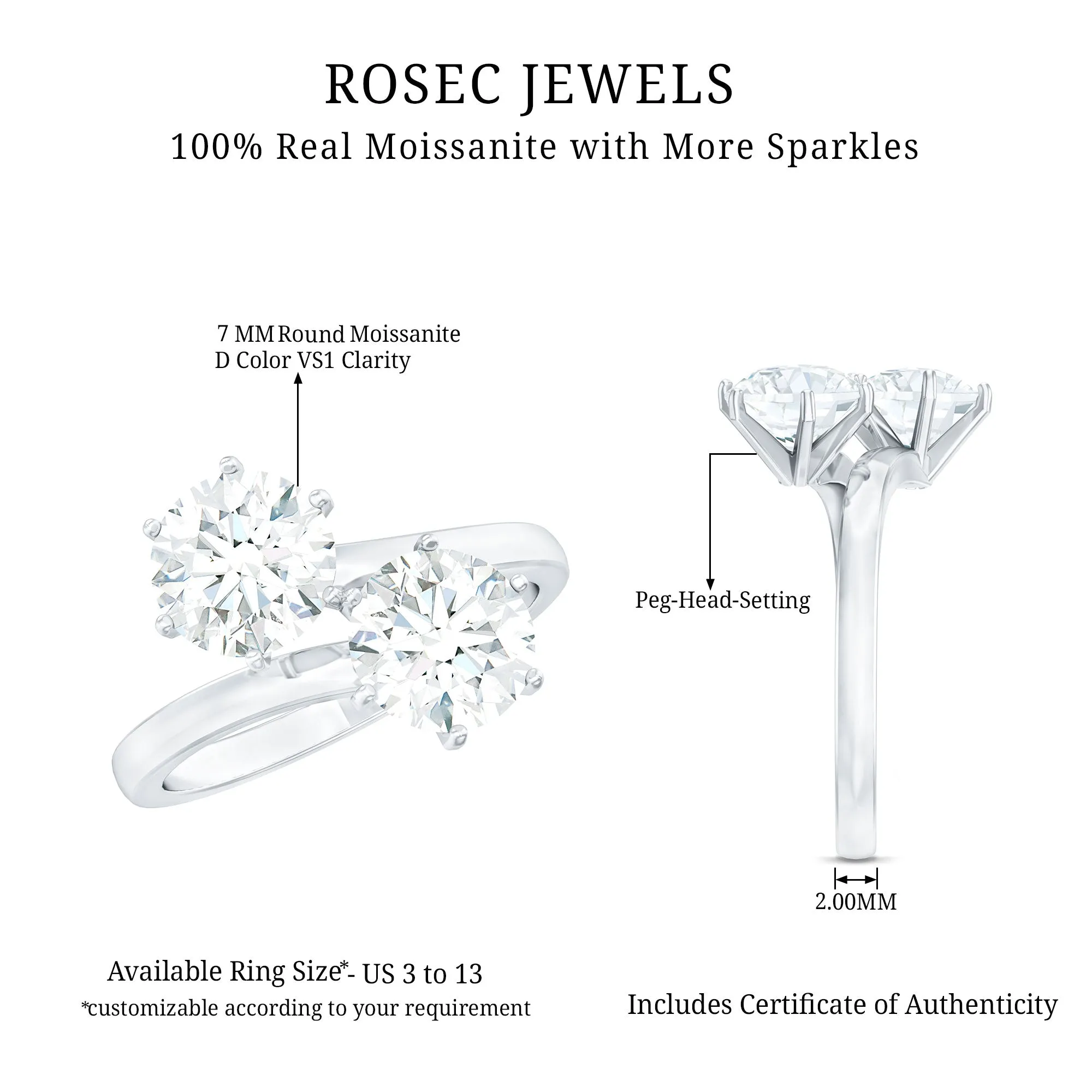 2.75 CT Toi et Moi Moissanite Anniversary Ring