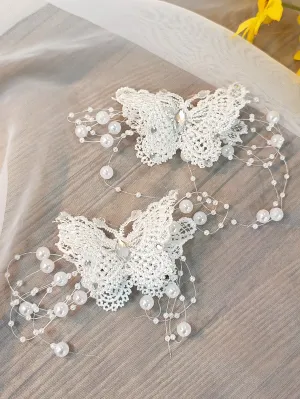 2pcs Faux Pearl Butterfly Design Hair Clip for Women Barrette Styling Hair