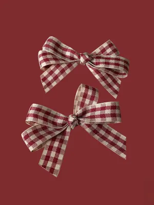 2pcs Plaid Pattern Bow Decor Hair Clip for Women Barrette Styling Hair