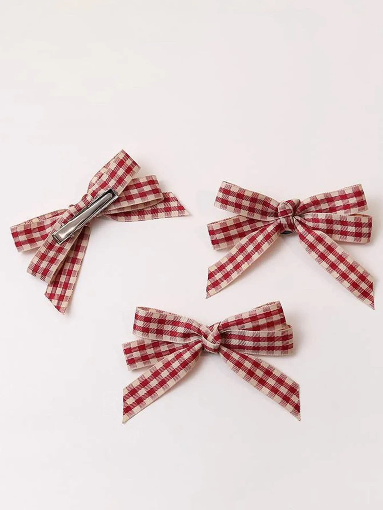 2pcs Plaid Pattern Bow Decor Hair Clip for Women Barrette Styling Hair