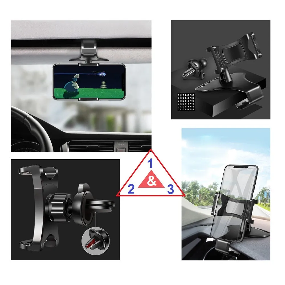 3 in 1 Car GPS Smartphone Holder: Dashboard / Visor Clamp   AC Grid Clip for Zopo ZP200 , Shining Plus, Royal Shining - Black