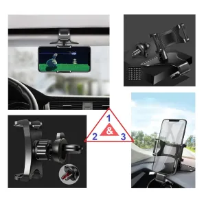 3 in 1 Car GPS Smartphone Holder: Dashboard / Visor Clamp   AC Grid Clip for Zopo ZP200 , Shining Plus, Royal Shining - Black