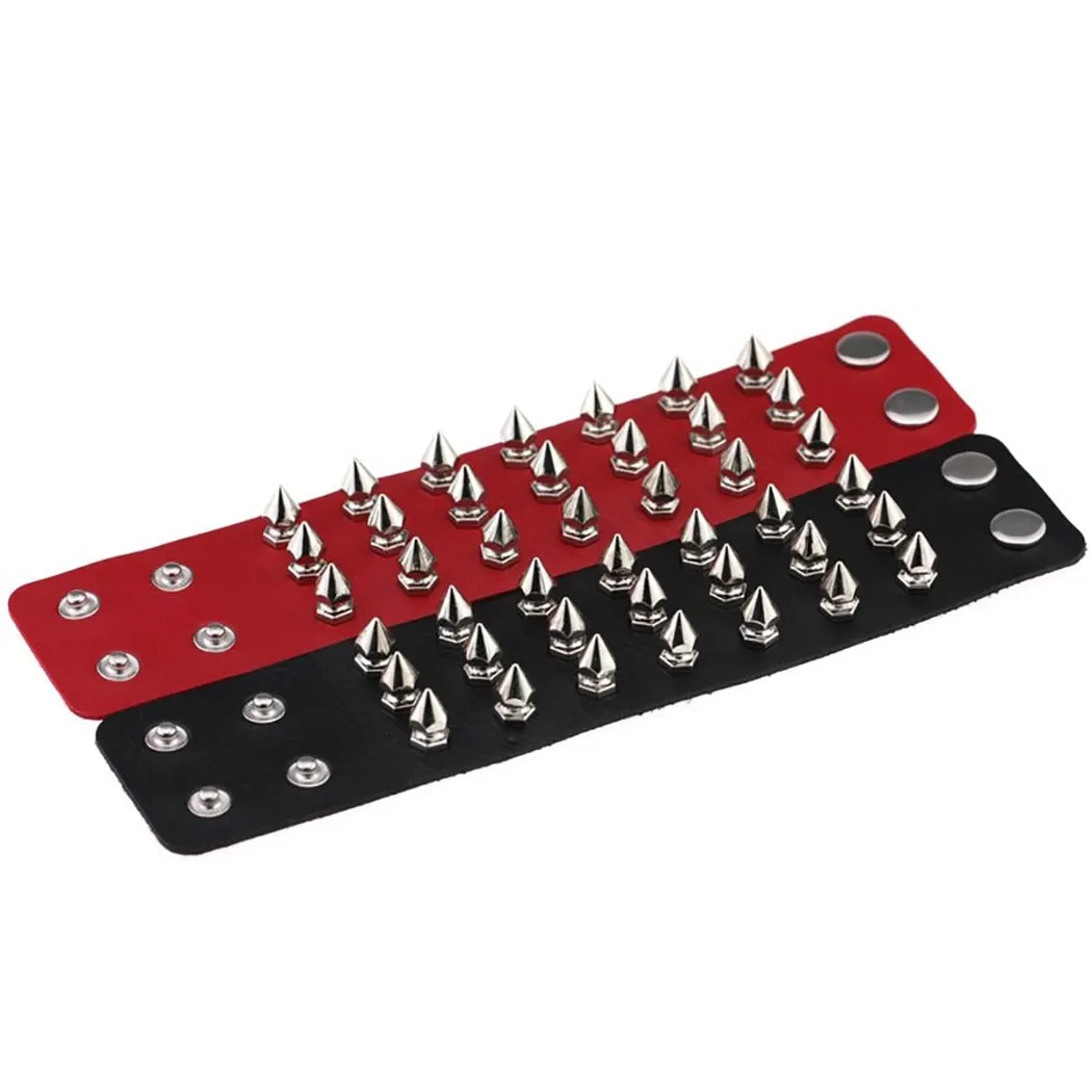 3-Rows Stud Spikes Leather Wristband Bracelet