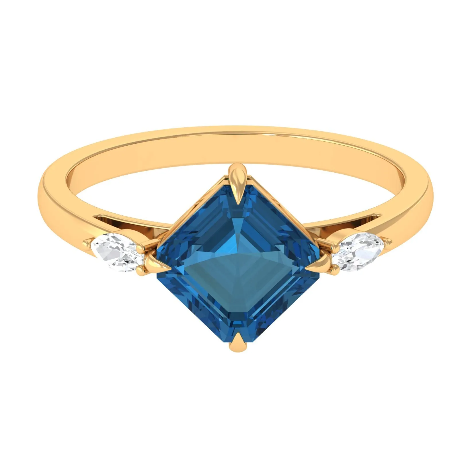 3.25 CT Asscher Cut London Blue Topaz Solitaire Engagement Ring with Diamond