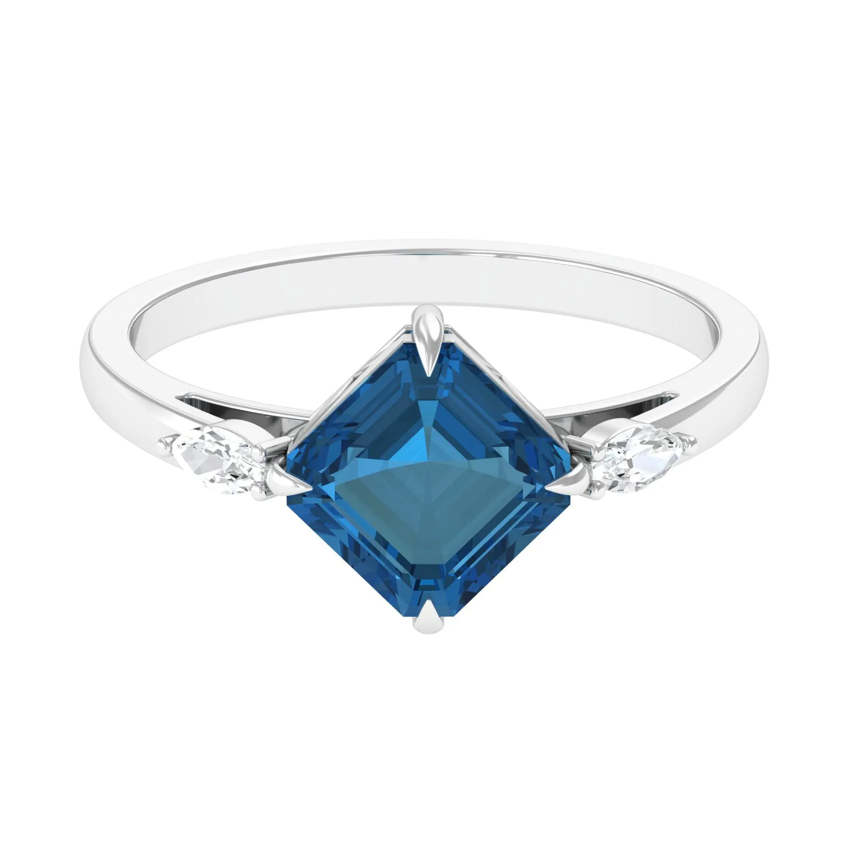 3.25 CT Asscher Cut London Blue Topaz Solitaire Engagement Ring with Diamond