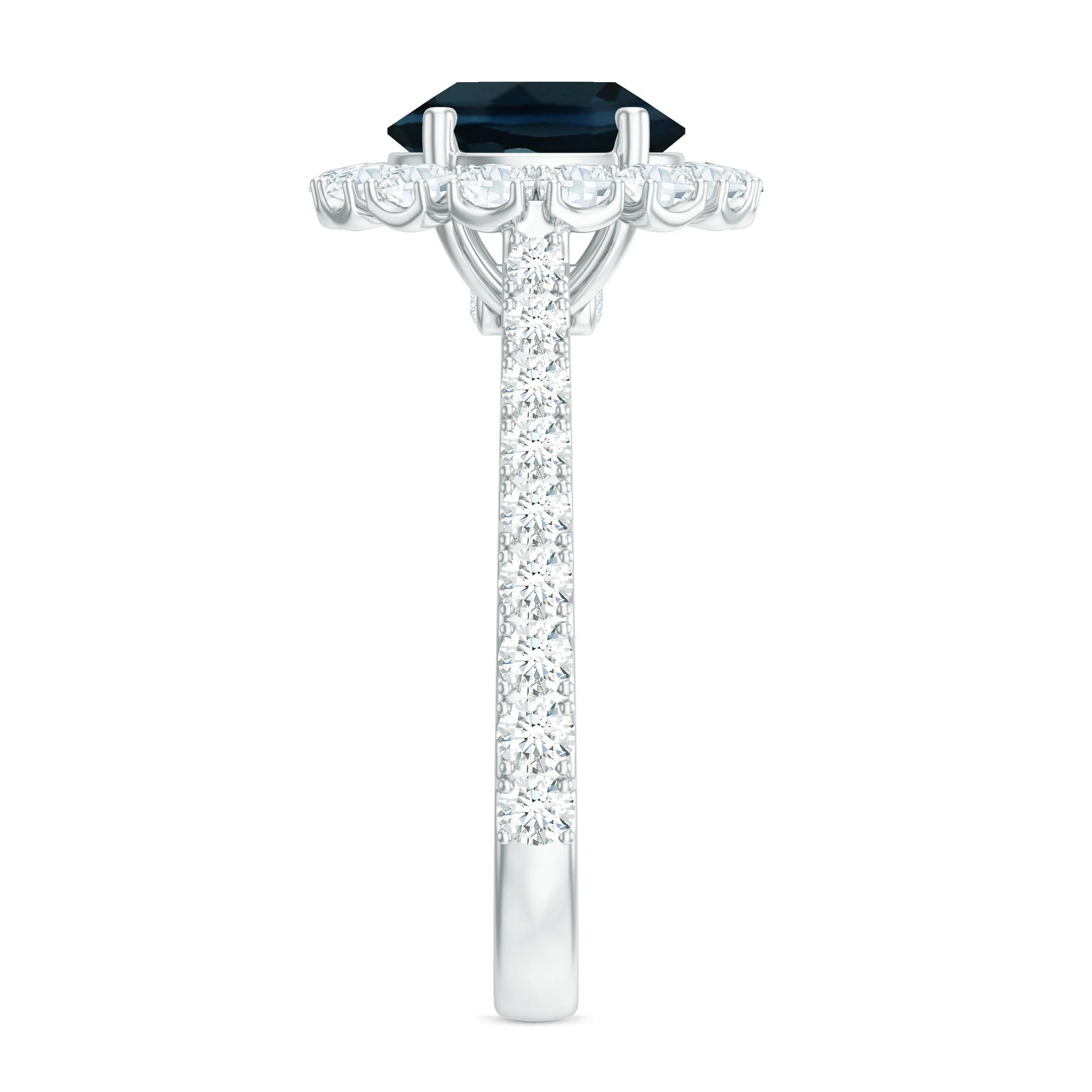 3.25 CT Halo Engagement Ring with London Blue Topaz and Moissanite for Women