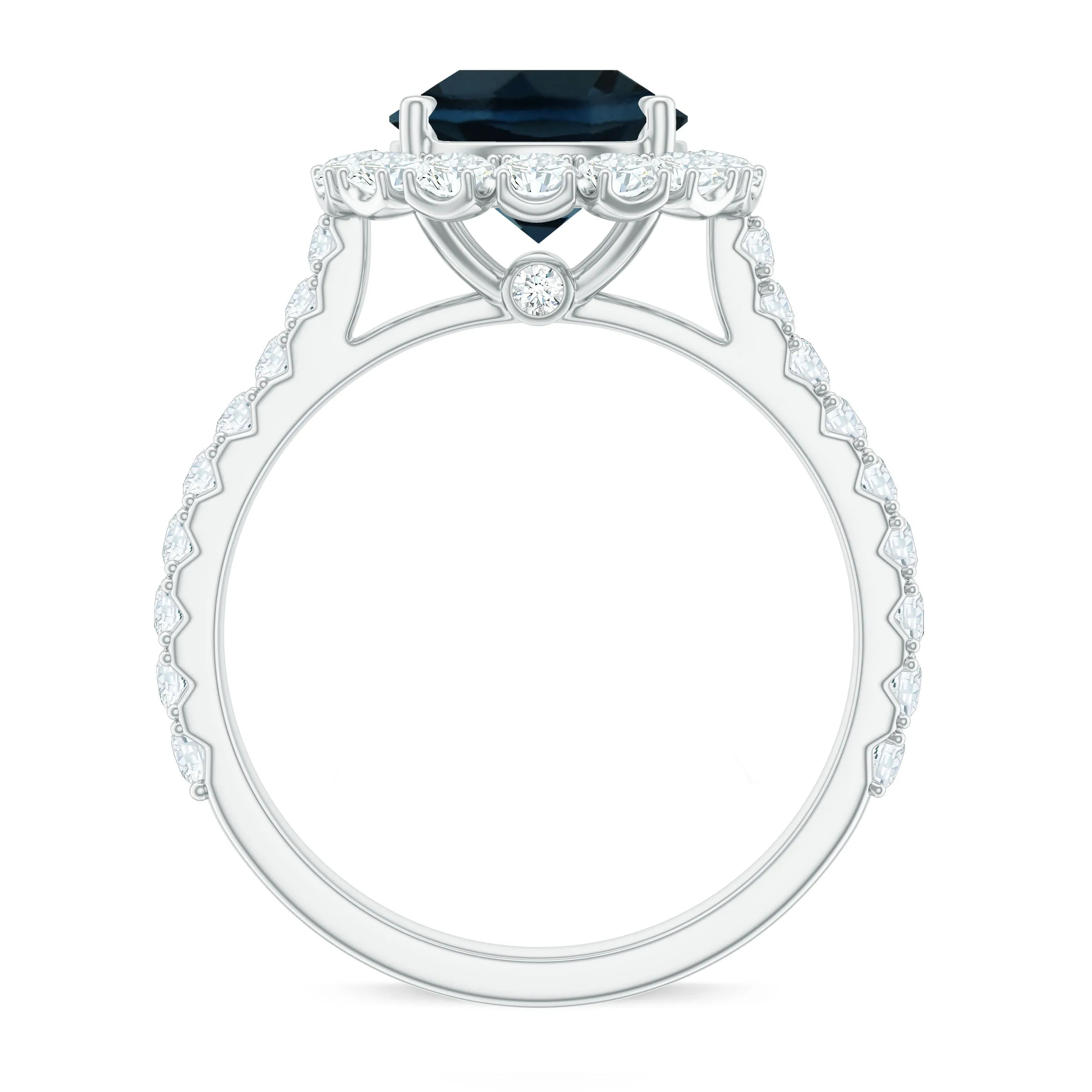3.25 CT Halo Engagement Ring with London Blue Topaz and Moissanite for Women