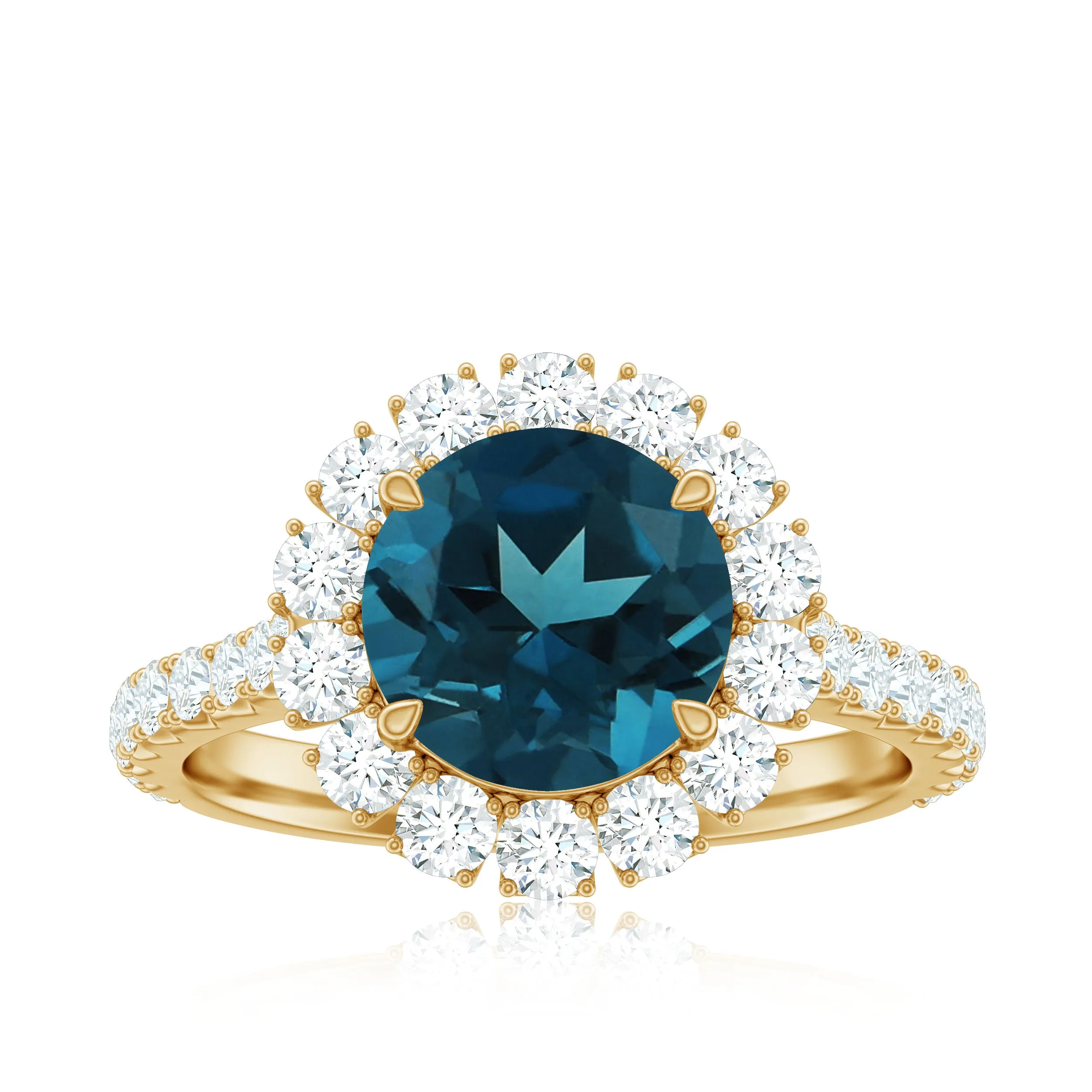 3.25 CT Halo Engagement Ring with London Blue Topaz and Moissanite for Women