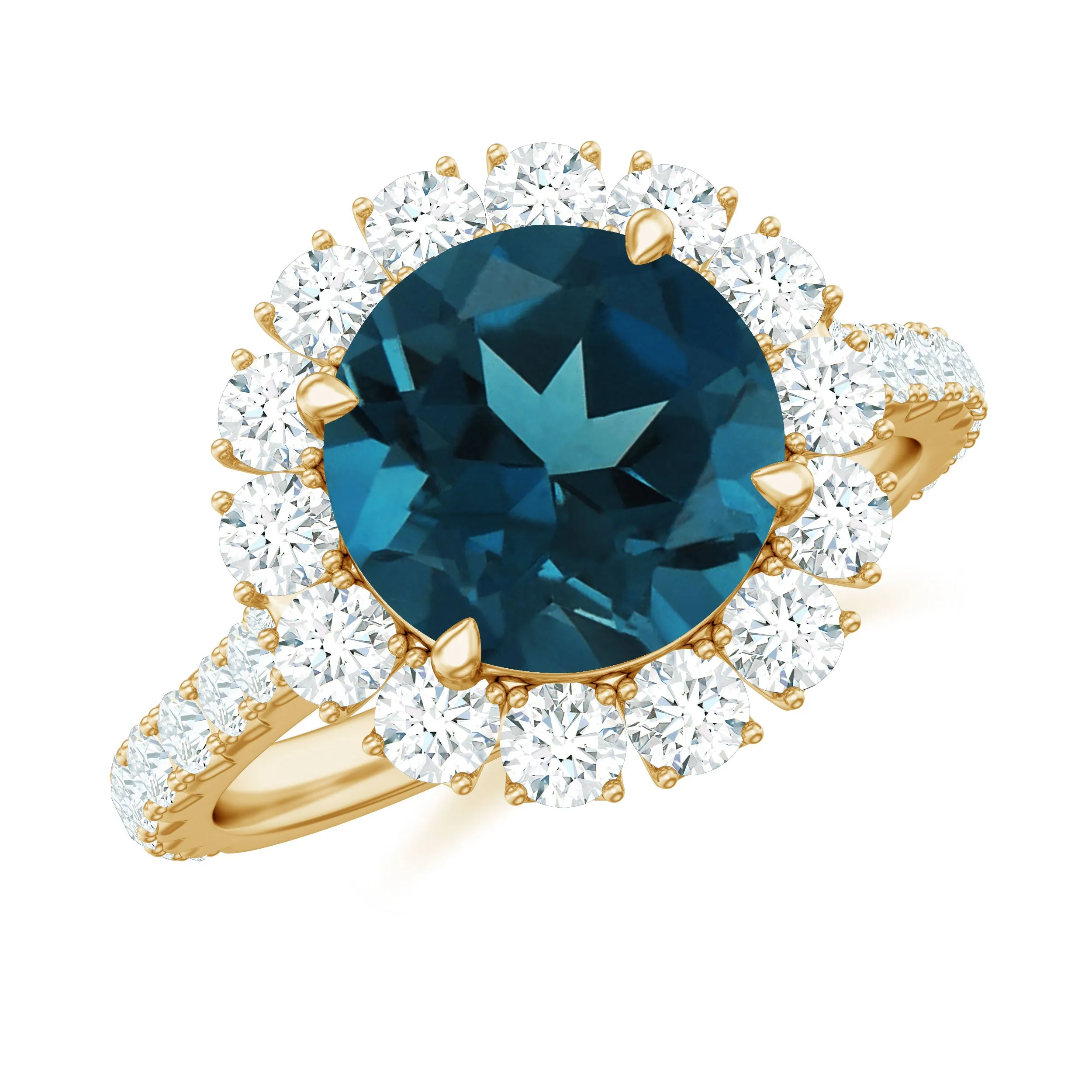 3.25 CT Halo Engagement Ring with London Blue Topaz and Moissanite for Women