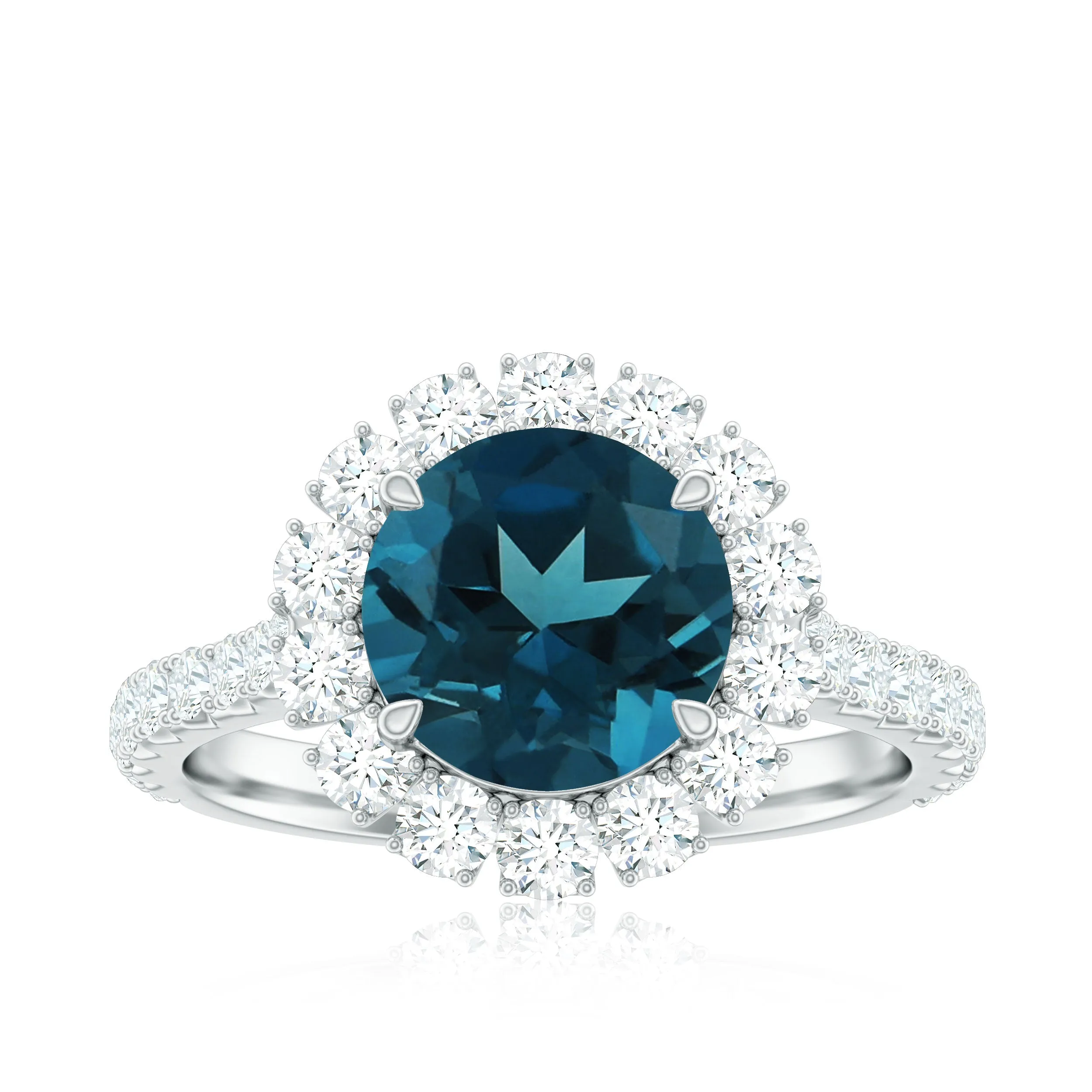 3.25 CT Halo Engagement Ring with London Blue Topaz and Moissanite for Women