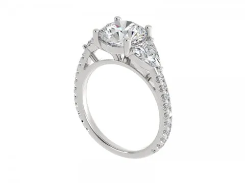 3.26ct Round Three Stone Ring with Trillion Side Stones