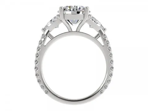 3.26ct Round Three Stone Ring with Trillion Side Stones